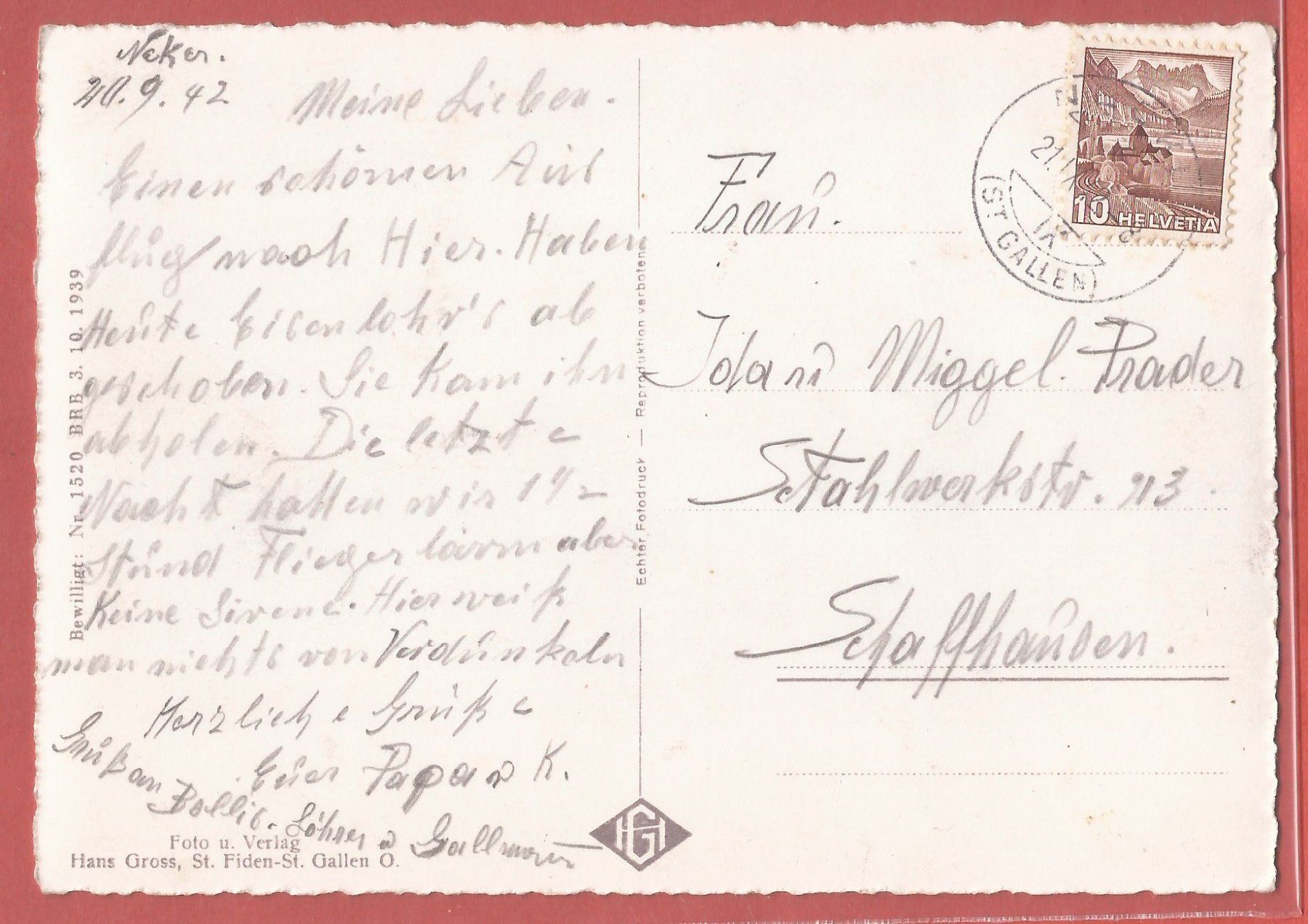 Cartoline postali: Necker im Toggenburg - 1942 – Usato da Fislisbach venduto da Porano 1