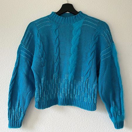 PETROL | Handgestrickter Pullover S | Strickpulli Zopfmuster