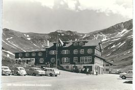 Malbun FL, Alpenhotel, Hotel-Stempel, alte Autos