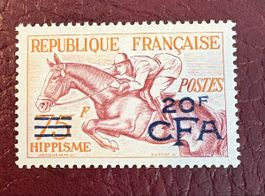 Timbre France Hippisme 20F CFA - Parfait état, rare!