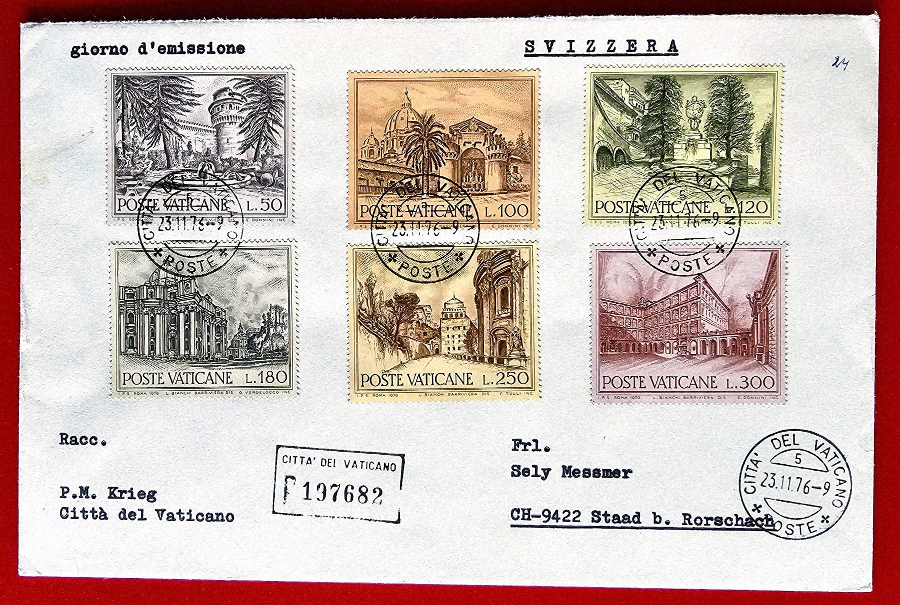 Alle Briefmarken: VATIKAN MONUMENTE GEBÄUDE STAAD RORSCHACH FDC 1976 – Gebraucht aus Düdingen von Quartierstrasse