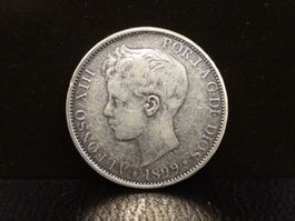 Replika einer antiken Silbermünze 5 PESETAS 1899 ESPANA