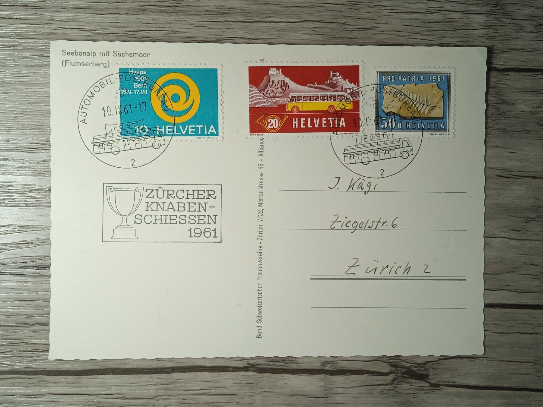 Tutti i francobolli: TR45 Carte Postale + Timbre Suisse 1961 – Usato da Cousset venduto da Patrick_Collections
