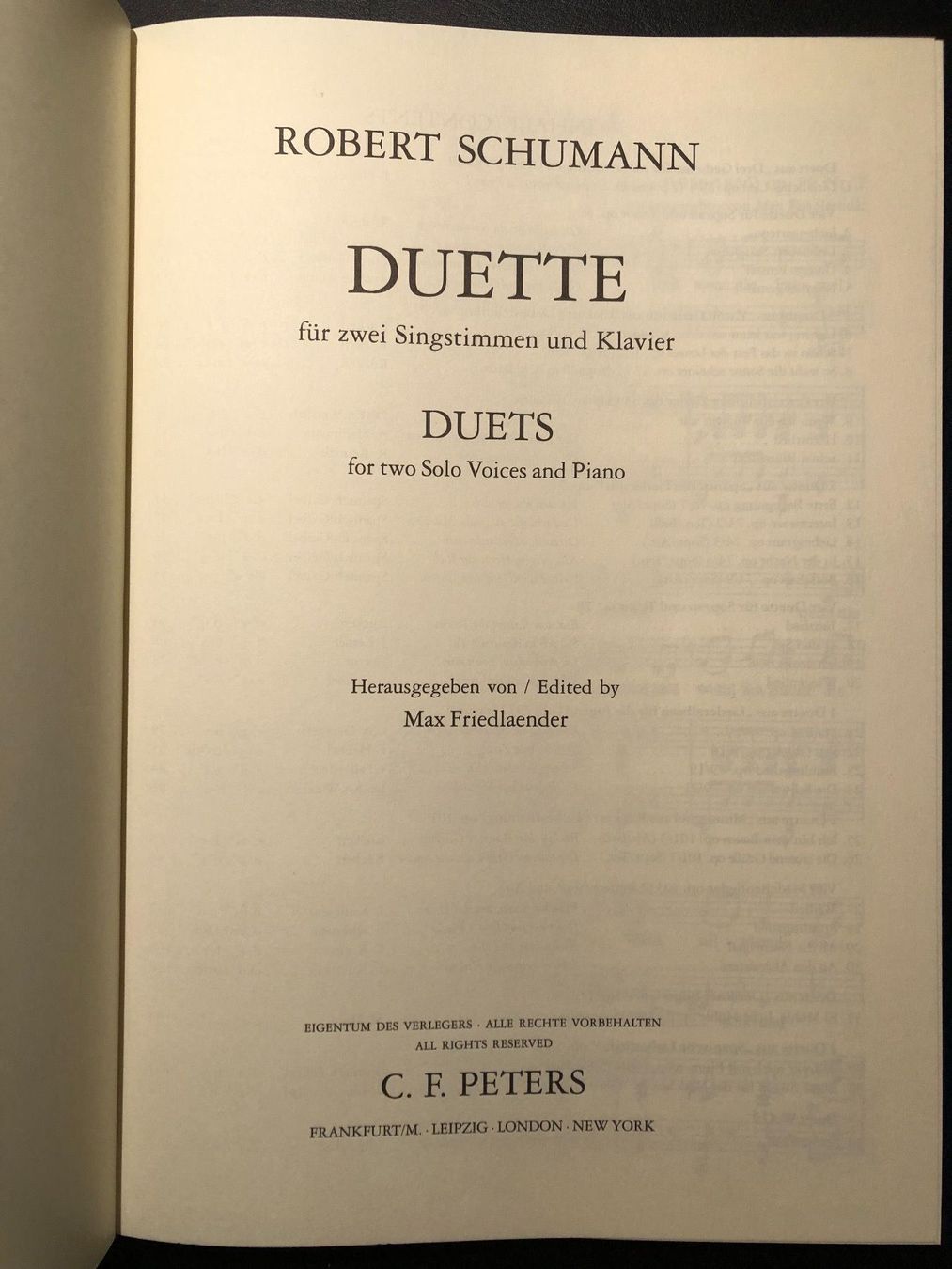 Libri: Schumann Duette – Usato da Bottmingen venduto da Botbas 1