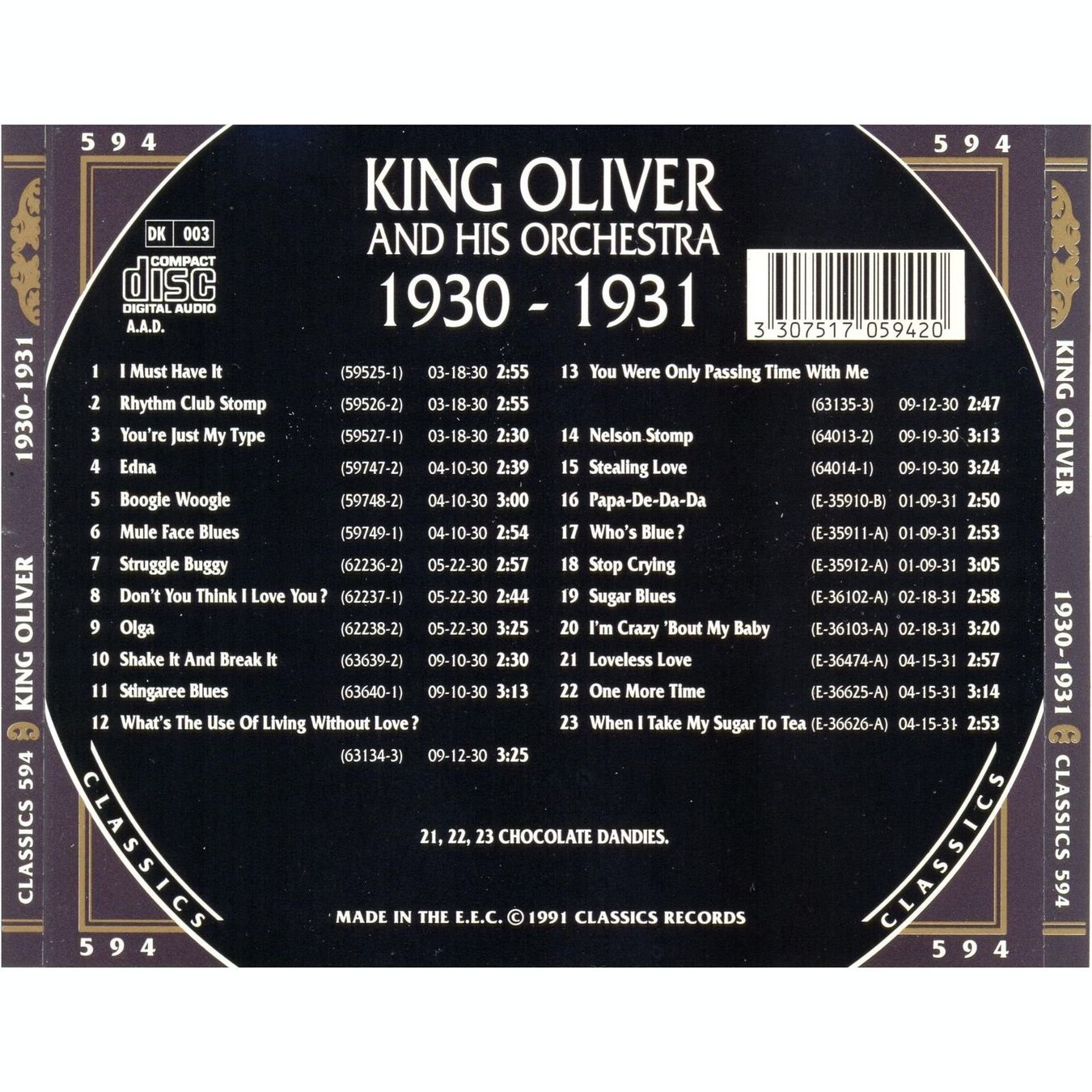 CD: Jazz-CD:  King Oliver 1930 - 1931  (Classics) – Usato da Hochfelden venduto da mue_lhm9 1
