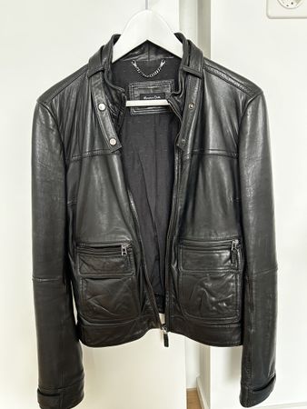 Massimo Dutti Leather Jacket Black Size M