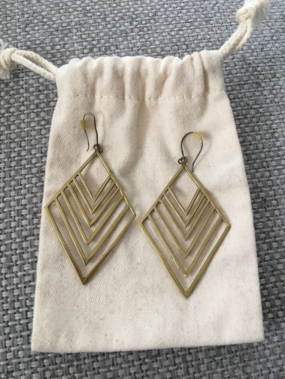 Boucles D'oreilles Créoles Laiton Doré Losange étoile Papier - Neuf Avec étiquettes