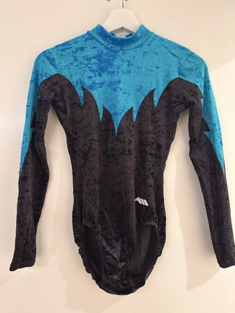 Gymnastikanzug / Turntrikot Samt Schwarz/Türkis