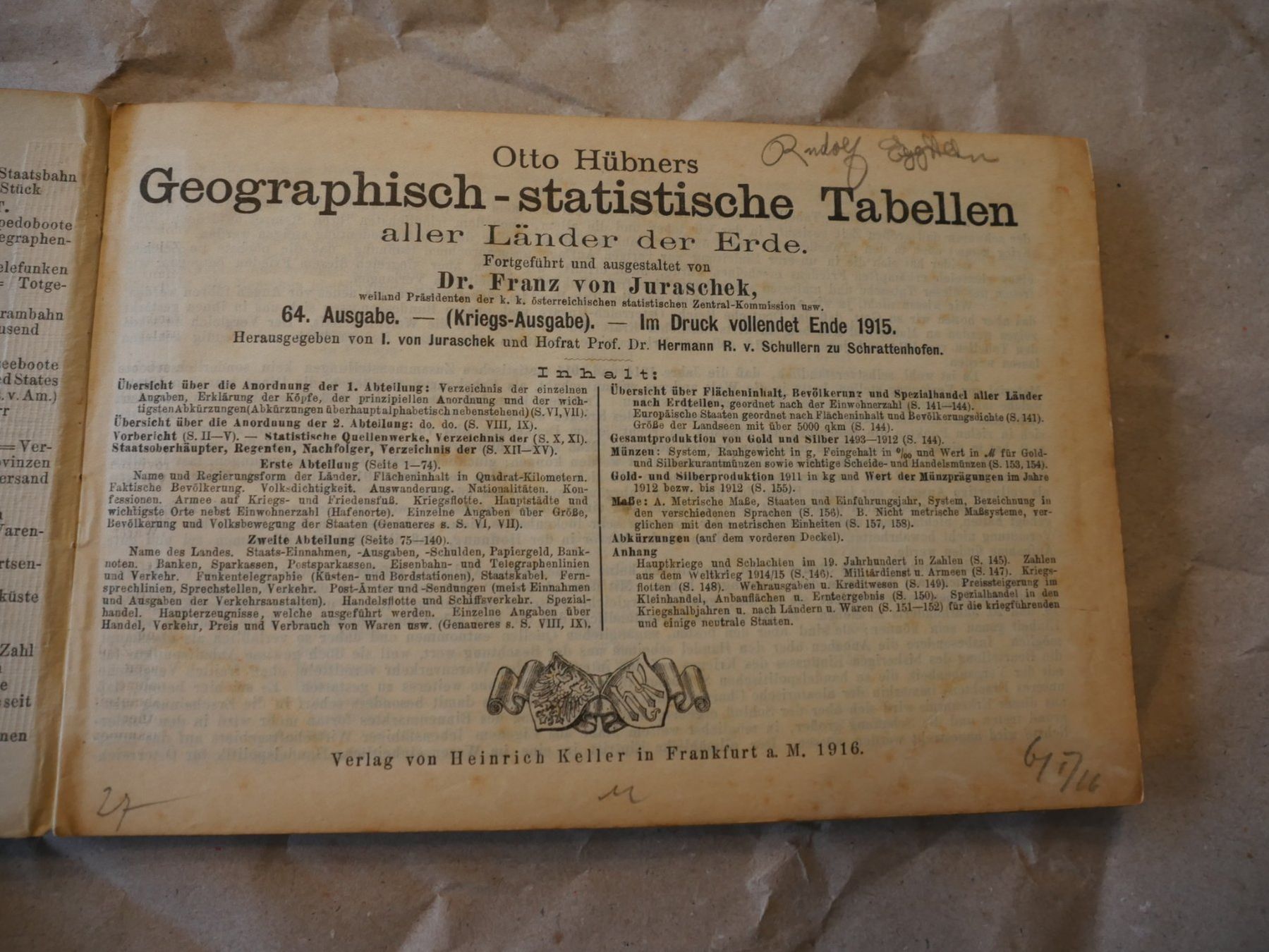 Bücher: Otto Hübner's Geographisch Statistische Tabellen – Gebraucht aus Gränichen von Nimmersatt 1