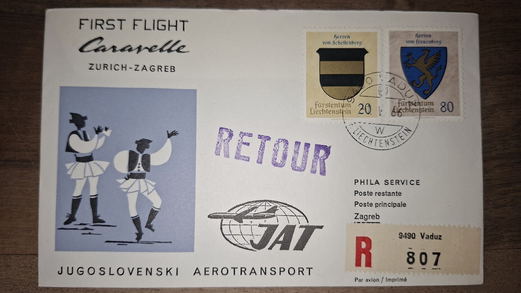 Tutti i francobolli: JAT Zürich - Zagreb 20.05.1966 – Usato da Balgach venduto da SIMEON27