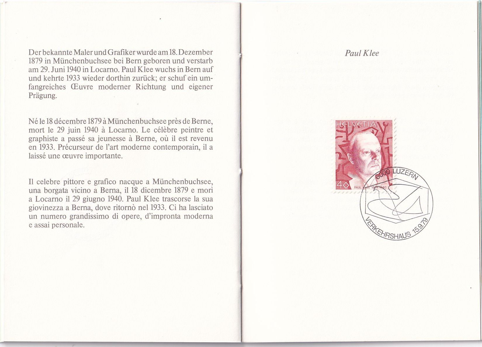 Tutti i francobolli: Büchlein Portraitmarken 1972/1979 Hans Erni – Usato da Baar venduto da Asmara111 7