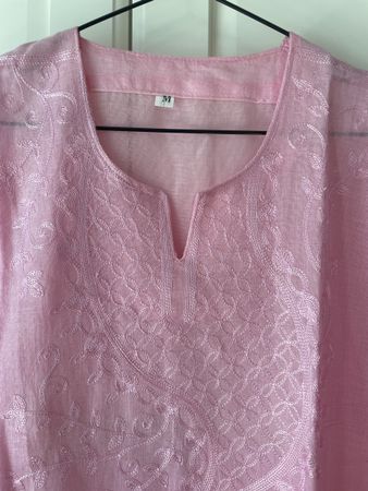 NEU Kaftan Tunika, rosa Baumwolle, Stickerei, Grösse S - L