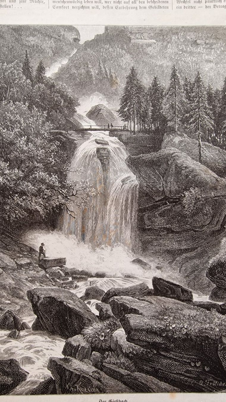 Incisioni: Giessbachfall  -  Brienz  -  Berner Oberland   -   1876 – Usato da Röthenbach i. E. venduto da Heureka5 2