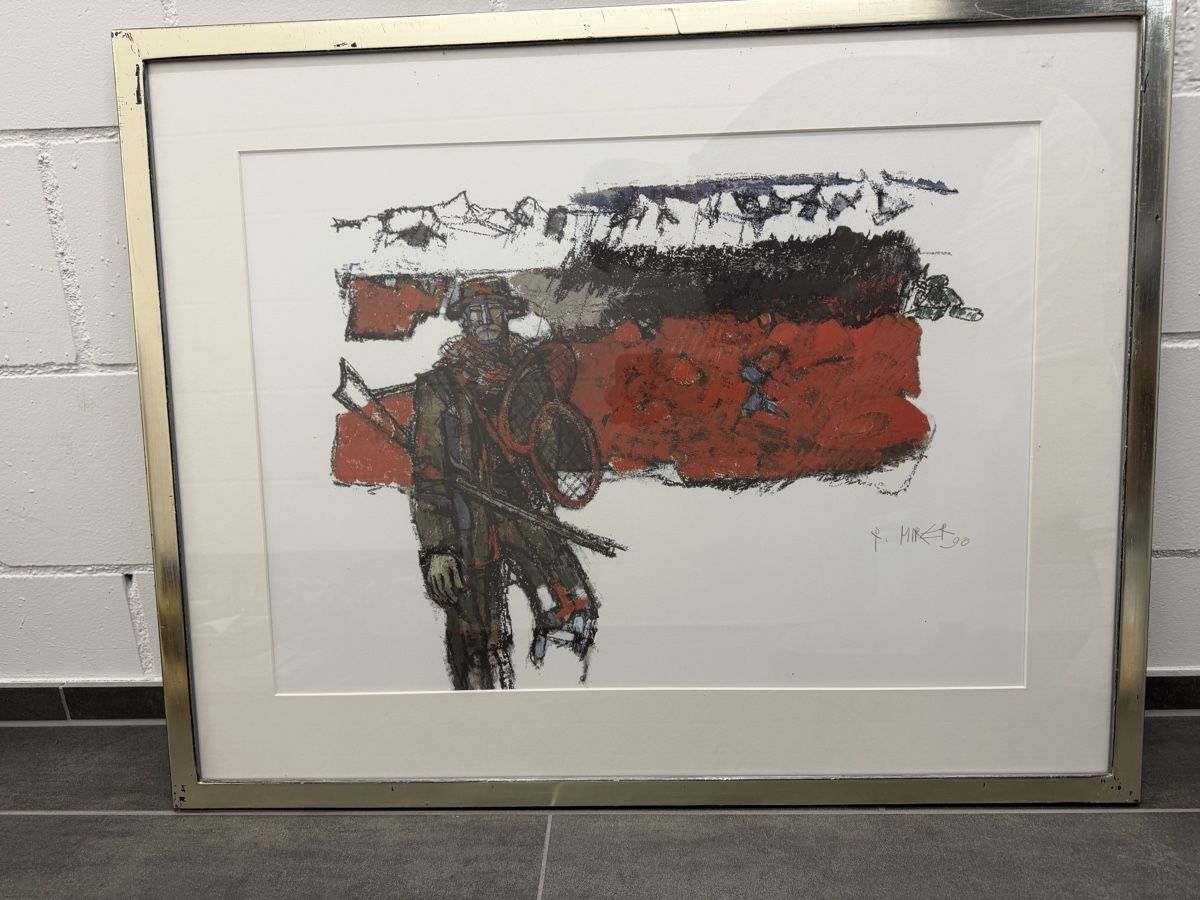 Grafiken & Lithographien: Rudolf Mirer - Bündner Jäger - handsigniert und gerahmt – Gebraucht aus Horn von HanSolo.