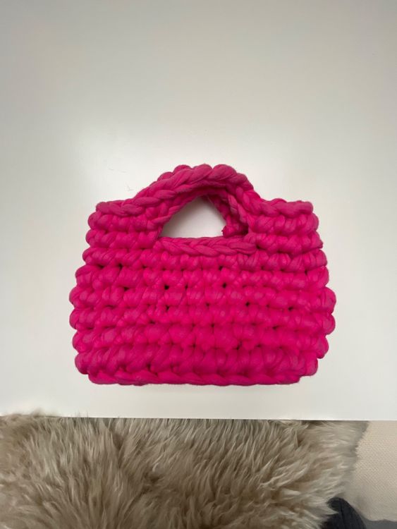 2 Stück Häkeltaschen Set - Beige Strandtasche & Pink Kosmetiktasche Boho Style