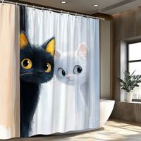 Rideau de douche 2 chats motif cartoon M051