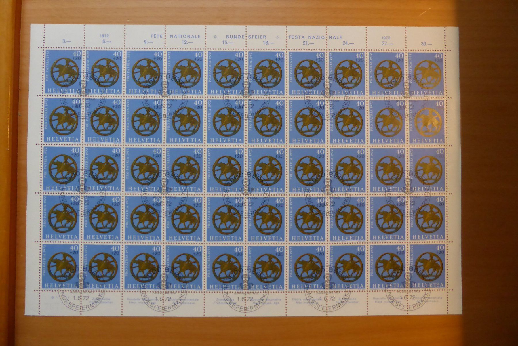 Alle Briefmarken: CH - Briefmarkenbogen - Pro Patria 1972 – Neu (gemäss Beschreibung) aus Brunnadern von lesezirkel