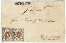 1850 ORTS-POST Paar auf Brief Katalogpreis CHF 8'000.-