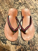 Gucci Web Stripe Leather Flip Flops Sandals