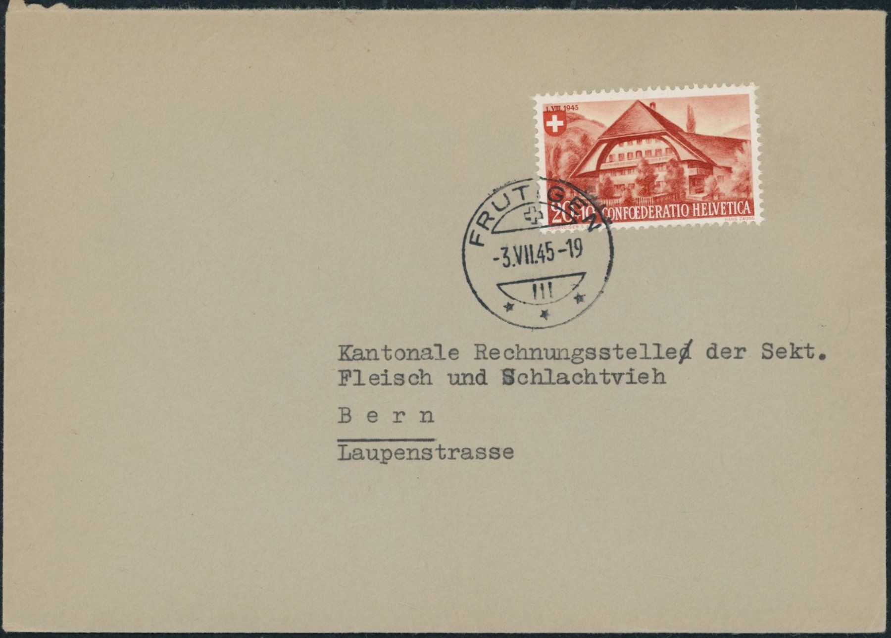 Alle Briefmarken: BE Frutigen - Pro Patria - Brief - EF – Gebraucht aus Schindellegi von leecollect