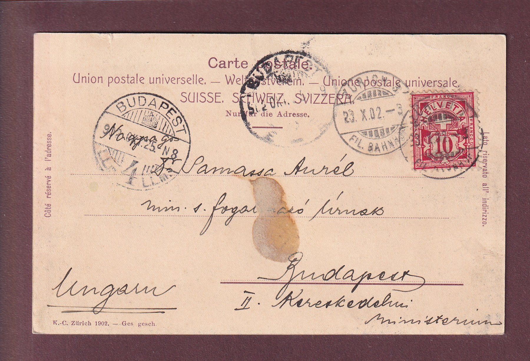 Ansichtskarten: ZÜRICH - Schwanenkolonie - 1902 – Gebraucht aus Pully von nicecards 1