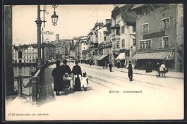 AK Zürich, Limmatquai mit Geschäften