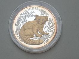 💎🇱🇷 Liberia $10 2005 Roter Panda .999 Silber 2 Diamanten