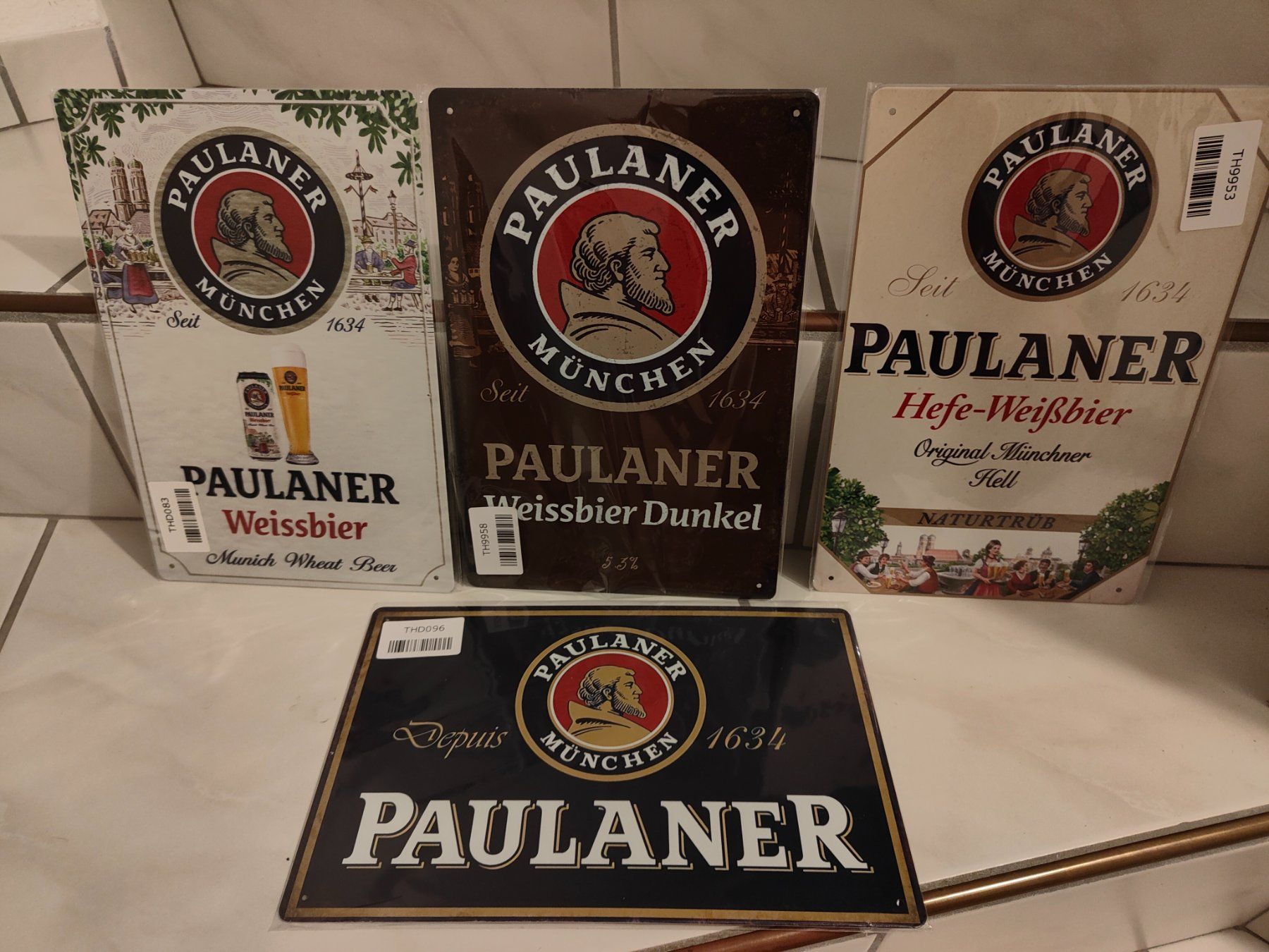 Insegne: 4 Paulaner Blechschilder – Nuovo e nell'imballaggio originale da Wangen SZ venduto da Charlie_Firpo