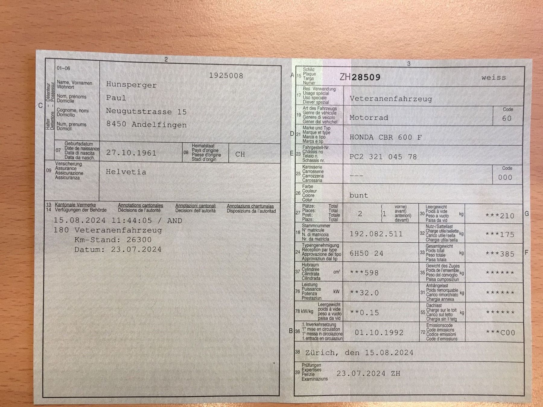 Honda Strada: Honda CBR 600F, 1992,Veteran geprüft – Usato da Andelfingen venduto da werkstatt01 9