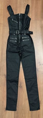 Tally Weijl Black Faux Leather Biker Jumpsuit Size 34