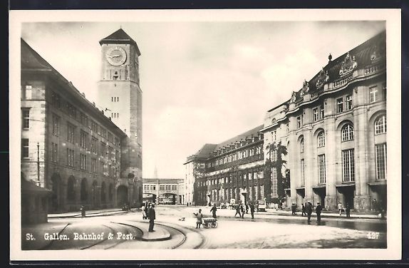 Cartoline postali: AK St. Gallen, Bahnhof und Post – Usato da Berlin venduto da bartko-reher