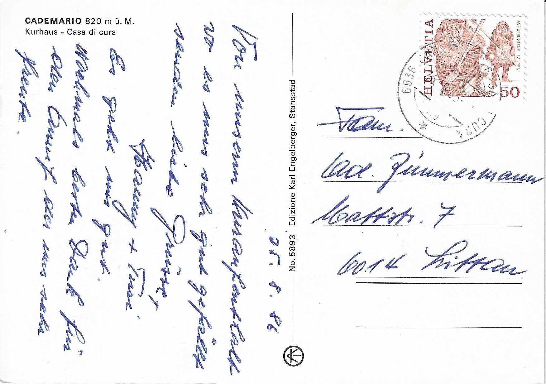 Cartoline postali: Cademario TI – Usato da Rothrist venduto da Stranglehold 1