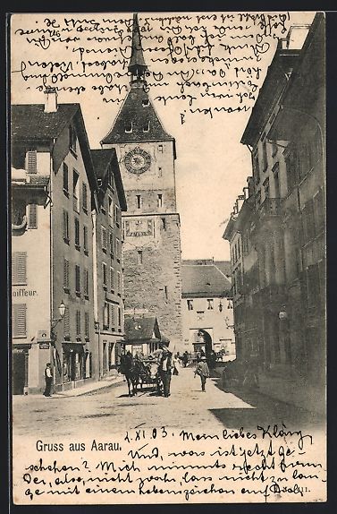 Cartoline postali: AK Aarau, Strassenpartie, Oberer Turm – Usato da Berlin venduto da bartko-reher