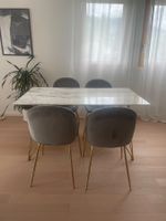 Esstisch 4 Personen in Marmoroptik, Weiss Gold