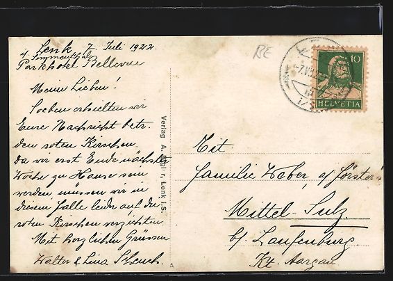 Cartoline postali: Lenk i. S., Ortsansicht mit Bergen von e – Usato da Berlin venduto da bartko-reher 1