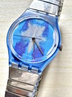 Swatch Swiss Uhr mit blauem Zifferblatt, guter Zustand