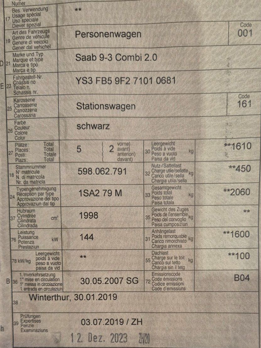 Saab Automobili: Saab 9-3 Combi 2.0 – Usato da Otelfingen venduto da hof74 9