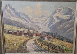Gemälde Alpenlandschaft mit Dorf Signatur E. Janin