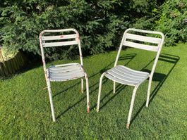 2x Vintage Gartenstuhl Metall, Holz, wie Bigla, weiss shabby