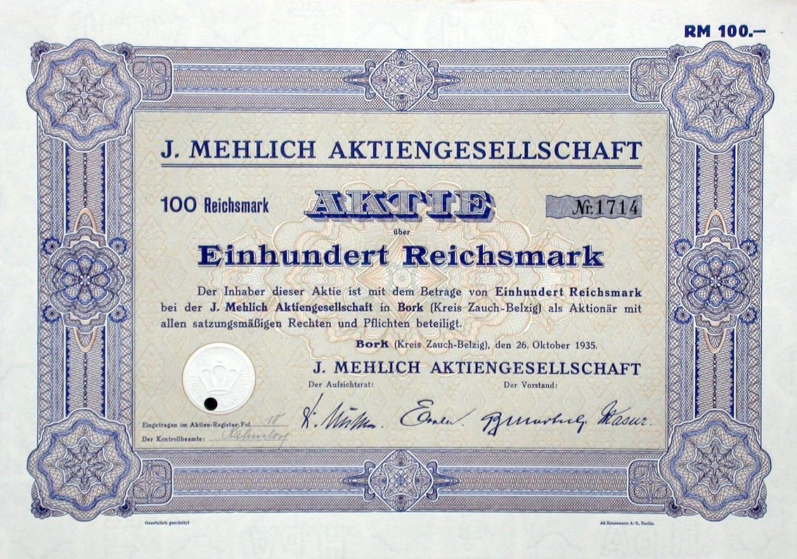 Dokumente: J. Mehlich AG, Bork - 1935 – Gebraucht aus Solothurn von Sgasche