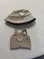 Labubu Bucket Hat und Latzhose Beige Cord