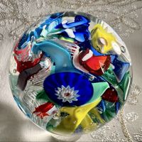 Presse-papier Verre Murano Millefiori Filigranes Vintage