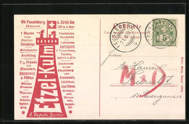 Cartoline postali: Etzel-Kulm, Gasthaus mit Aussichtsturm – Usato da Berlin venduto da bartko-reher 1