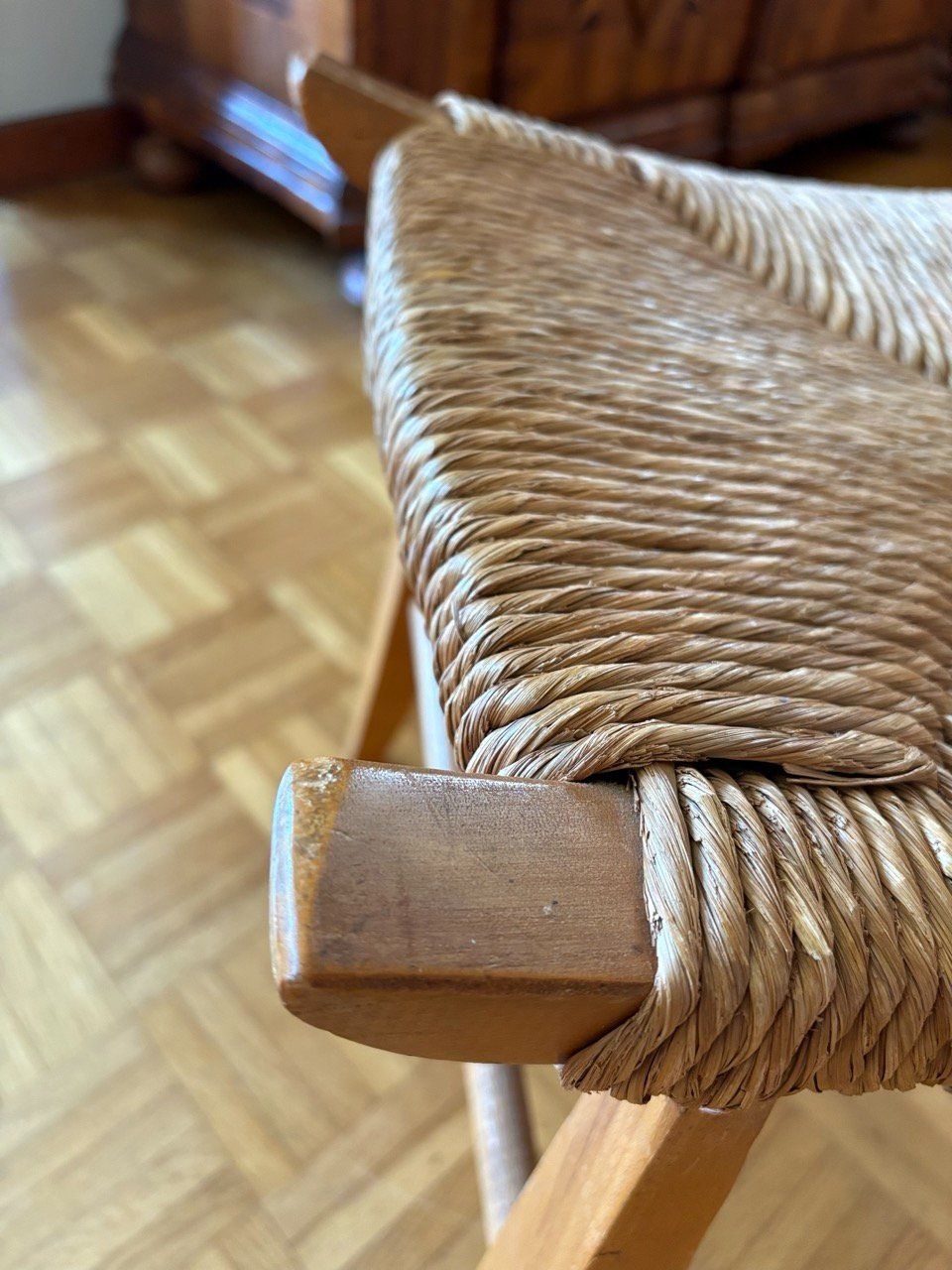 Sgabelli: Vintage Mid-Century Hocker mit Binsengeflecht – Usato da Ins venduto da ab_80 4