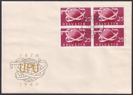 1949, UPU, adressloser Beleg, Viererblock Nr.295 150.-+ THUN