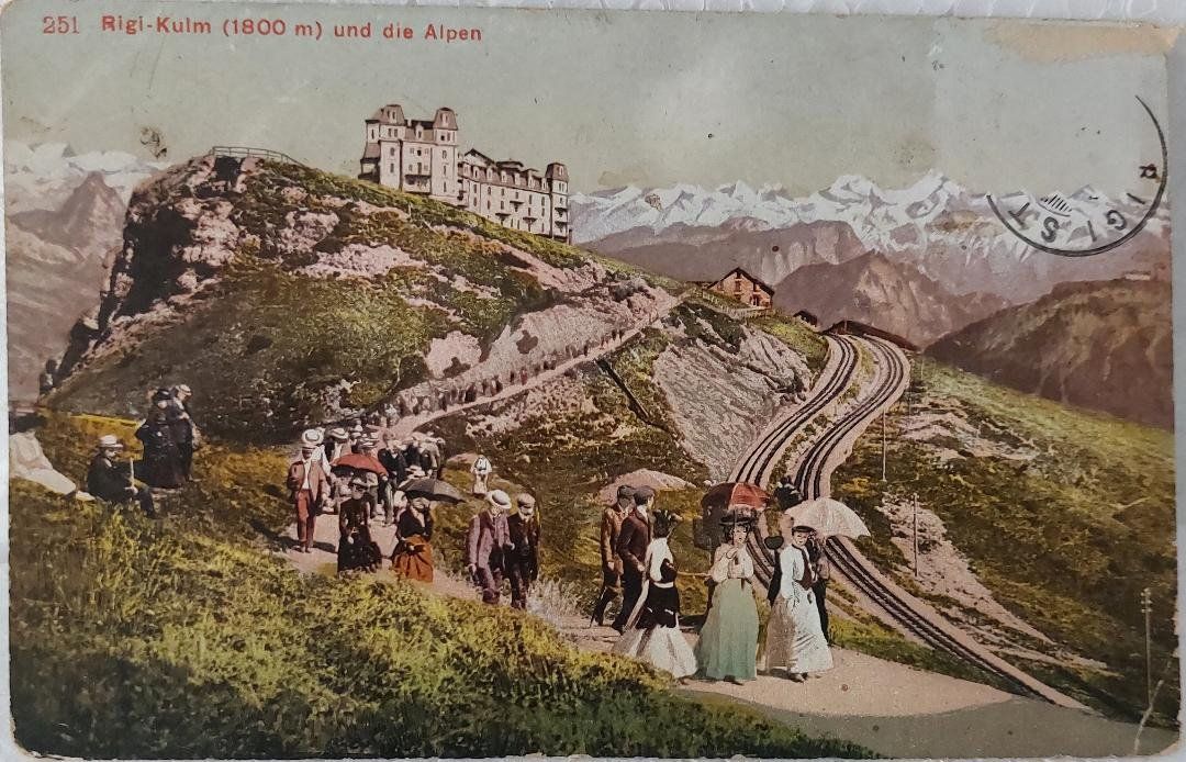 Ansichtskarten: RIGI-KULM  und die Alpen  -  1909 – Gebraucht aus Delémont von Domdom1