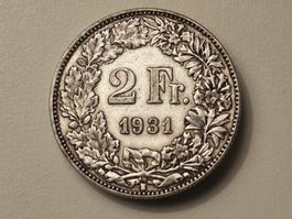 1x 2 Fr. - 1931 - Silber/Argent 0.835