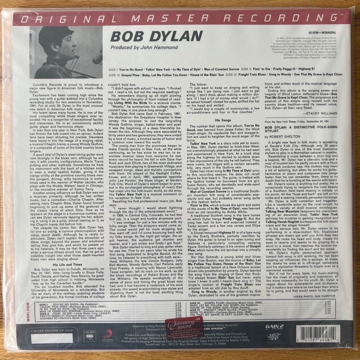 Dischi in vinile: Bob Dylan - Same / 2 LP - Audiophile MFSL 2014 - NEW – Nuovo e nell'imballaggio originale da Gais venduto da soundcave57 1
