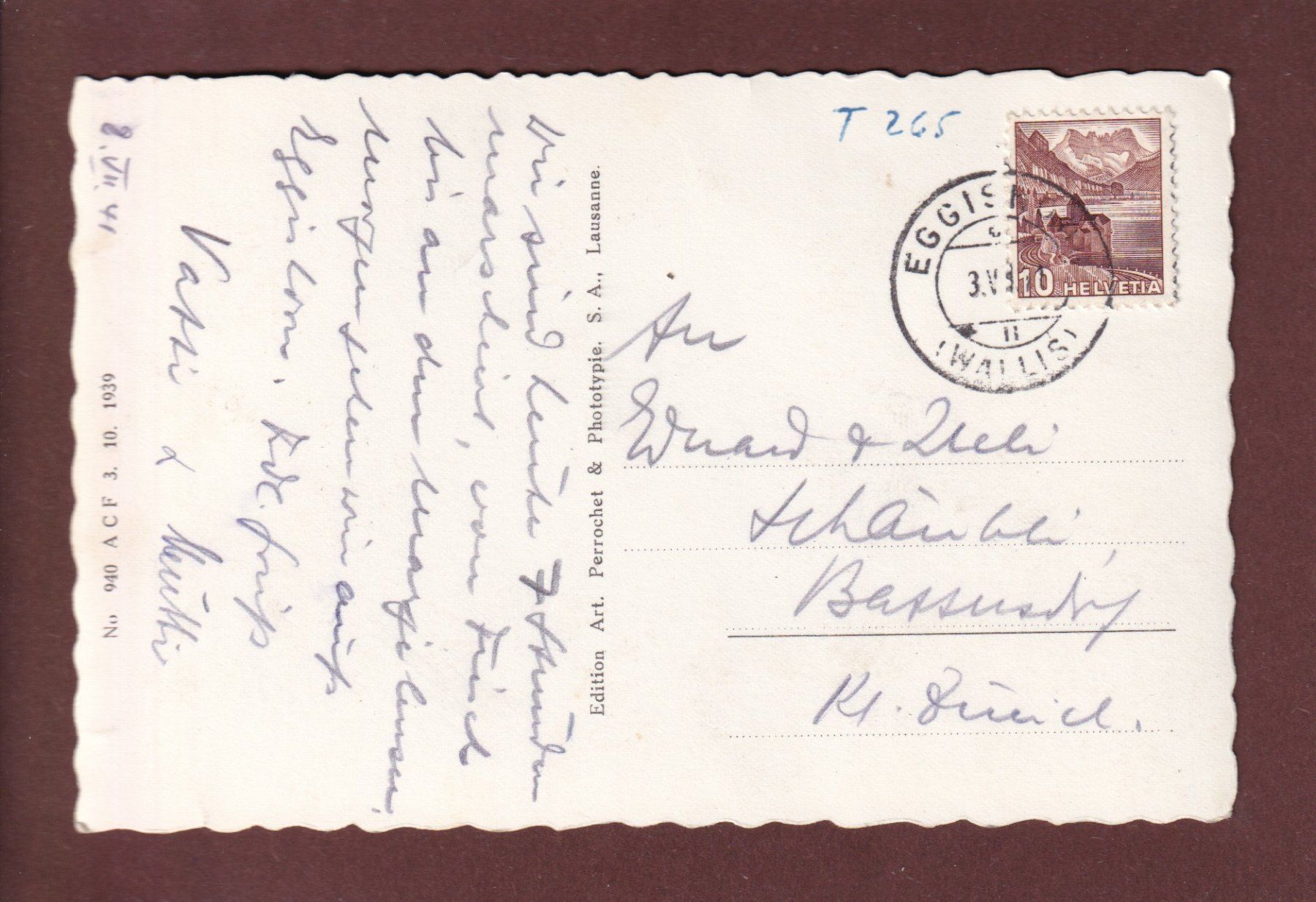 Cartoline postali: FIESCH und Umgebung - 1941 – Usato da Pully venduto da nicecards 1