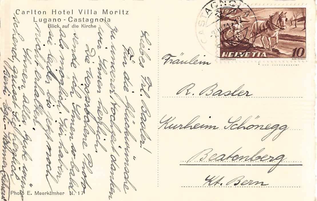 Cartoline postali: CARLTON VILLA MORITZ CASTAGNOLA – Usato da Winterthur venduto da SchatzchischtliWinti 1